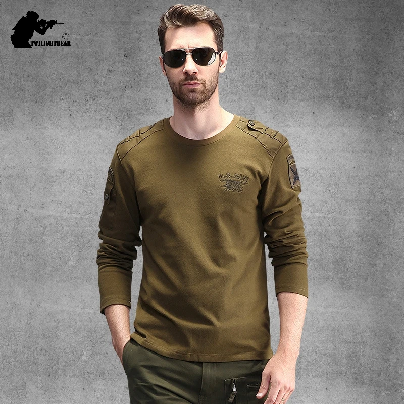 New Men's T-Shirts Long Sleeve Tees Slim Fat Soldier Embroidery Cotton T Shirt Men Clothing Casual Shirt 3XL AF7104