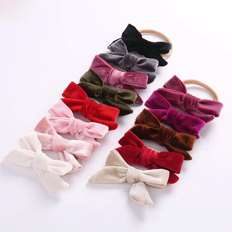 Baby Girl Headband Velvet Newborn Bow Head Band Infant Thin Nylon Headbands Soft Hairband Toddler Spring Summer Hair Accessories