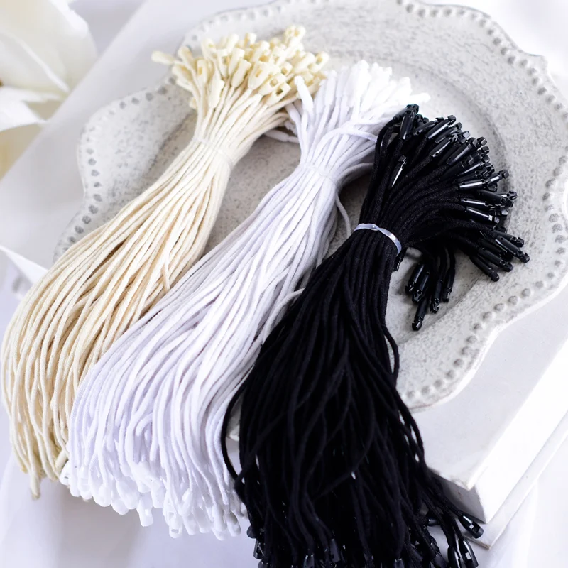 100pcs White Beige Black Hang Tag Thick Cotton Rope String Cord Sealed Bullet Head for Home Textile Clothing Garment Bags Shoes