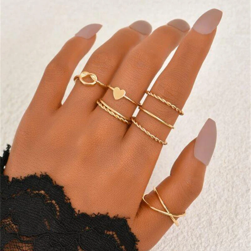 Metal Bead Punk Ring Set Sliver Gold Color Hip Pop For Women Vintage Spiral Multilayer ringChunky Knuckle Joint Jewelry Gift view 5