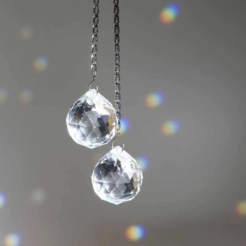 2pc 30mm Transparent Crystal Polygonal Ball Perforated Hanging handelier Beads Decorative Atmosphere Crystal Ball Optical Glass