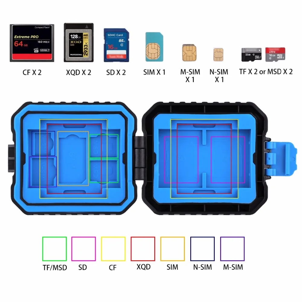 11 in 1 Micro SD Memory Card Case Holder Waterproof Storage Box Protector for 3 SIM + 2 XQD + 2 CF + 2 TF + 2 SD Card