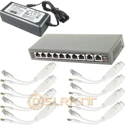 DSLRKIT 250M 9 Ports 8 PoE 2 Uplink Injector Switch Splitter Kit for 12V DC CCTV IP Camera Max