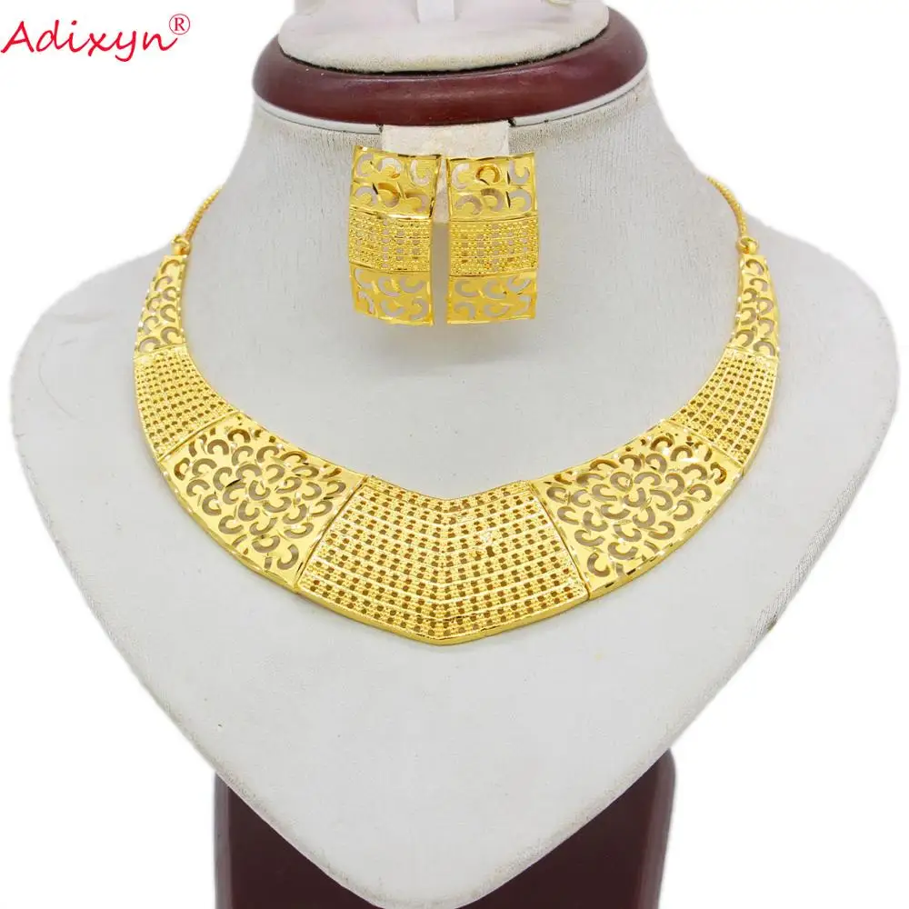 Adixyn Flexible Necklace Earrings Set Jewelry Women Girls Gold Color Romantic Arab/Ethiopian/African Wedding Accessories N05179