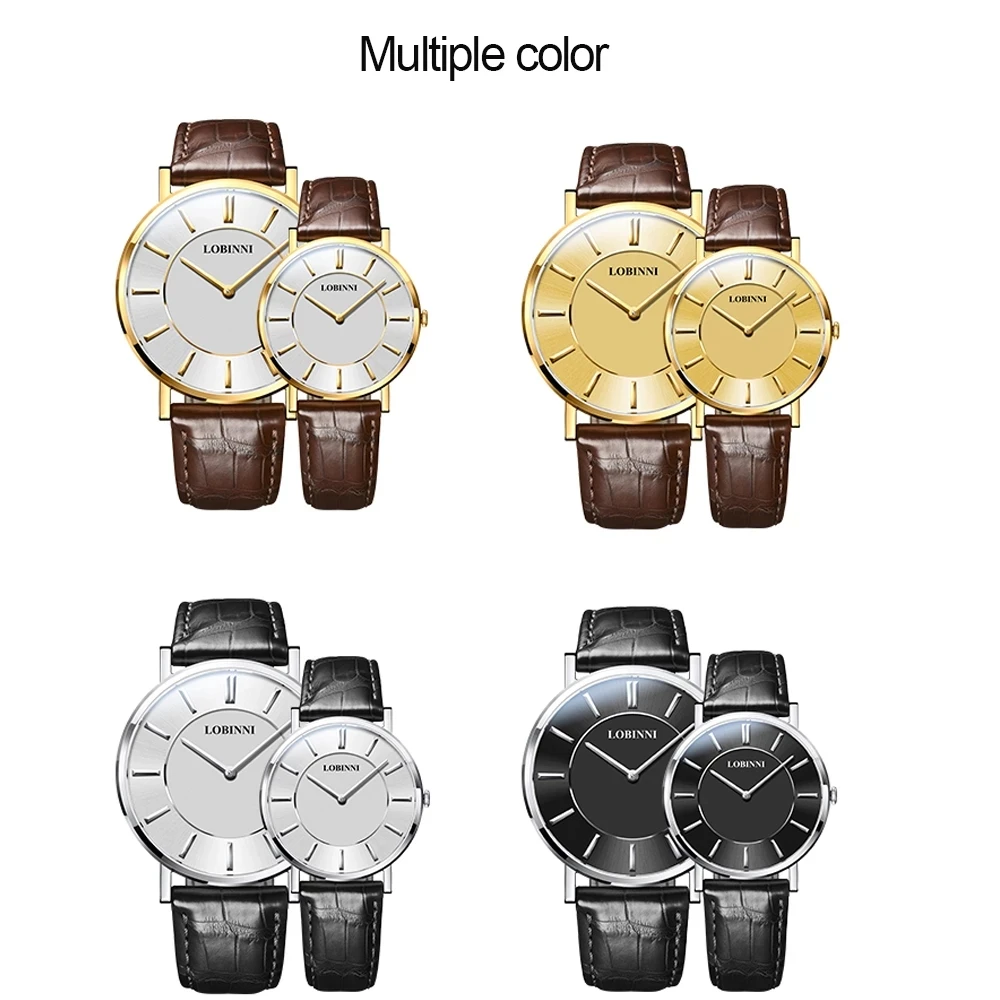 LOBINNI الفاخرة ساعات الزوجين موضة رقيقة جدا تيار WatchWomen والرجال الياقوت مقاوم للماء ساعة كوارتز relogio masculino