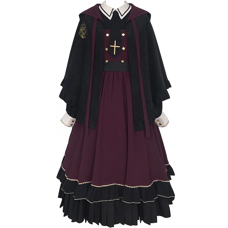 New Lolita Trainee Magician Op Fake Two Pieces, Pleated Bottom Pendulum Drawstring Six-Meter Pendulum Autumn And Winter Mid-Wais