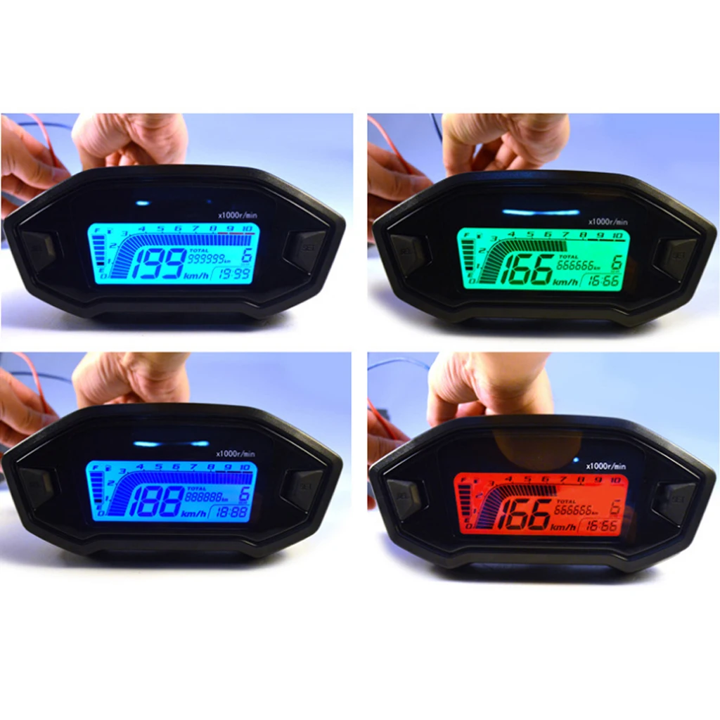 12V Universal Colorful LCD Screen Digital Odometer Speedometer Tachometer Gauge