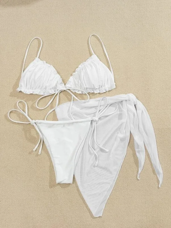 Sexy 3 peça conjunto de biquíni com capa para cima vestido de praia sólido push up biquini banho brasileiro mulher tanga biquinis 2021 mujer