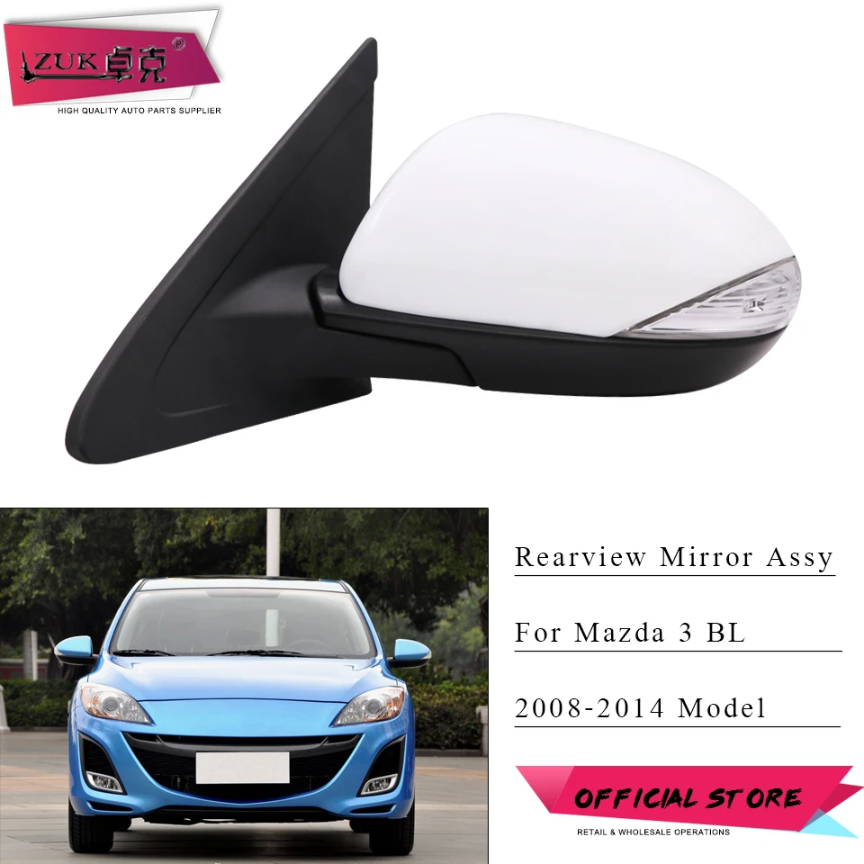 ZUK Exterior Door Rearview Mirror Assy For MAZDA 3 BL 2008-2014 7-PINS With LED Light Electric Folding