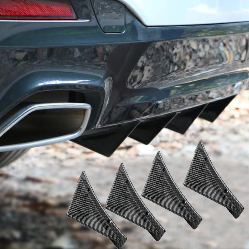 Universal Car Rear Bumper Spoiler Shark Fin Spliter Spoiler ABS Lip Wing Chassis Protector Cover Kit Rear Diffuser Lip Spoiler