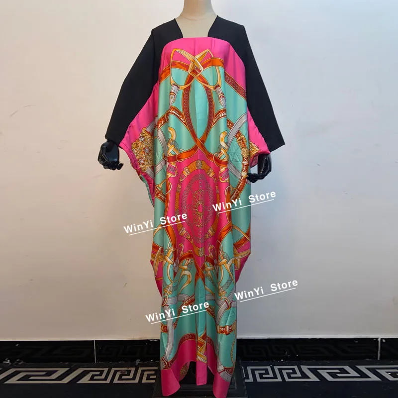 

Sunmer Autumn Women V-neck Loose Long Dress Cocktail Party Boho Maxi African Dashiki Arab Holiday Batwing Sleeve Silk gowns