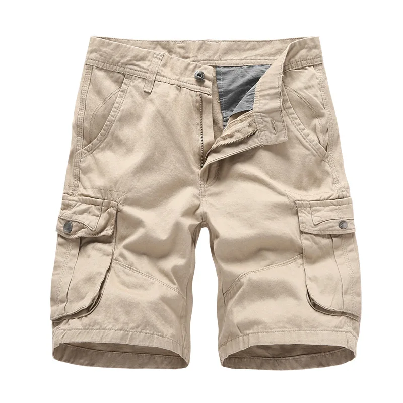 2024 Summer Men\'s Multi Pocket Military Cargo Shorts Male Cotton Green Mens Casual Tactical Shorts Short Pants  No Belt