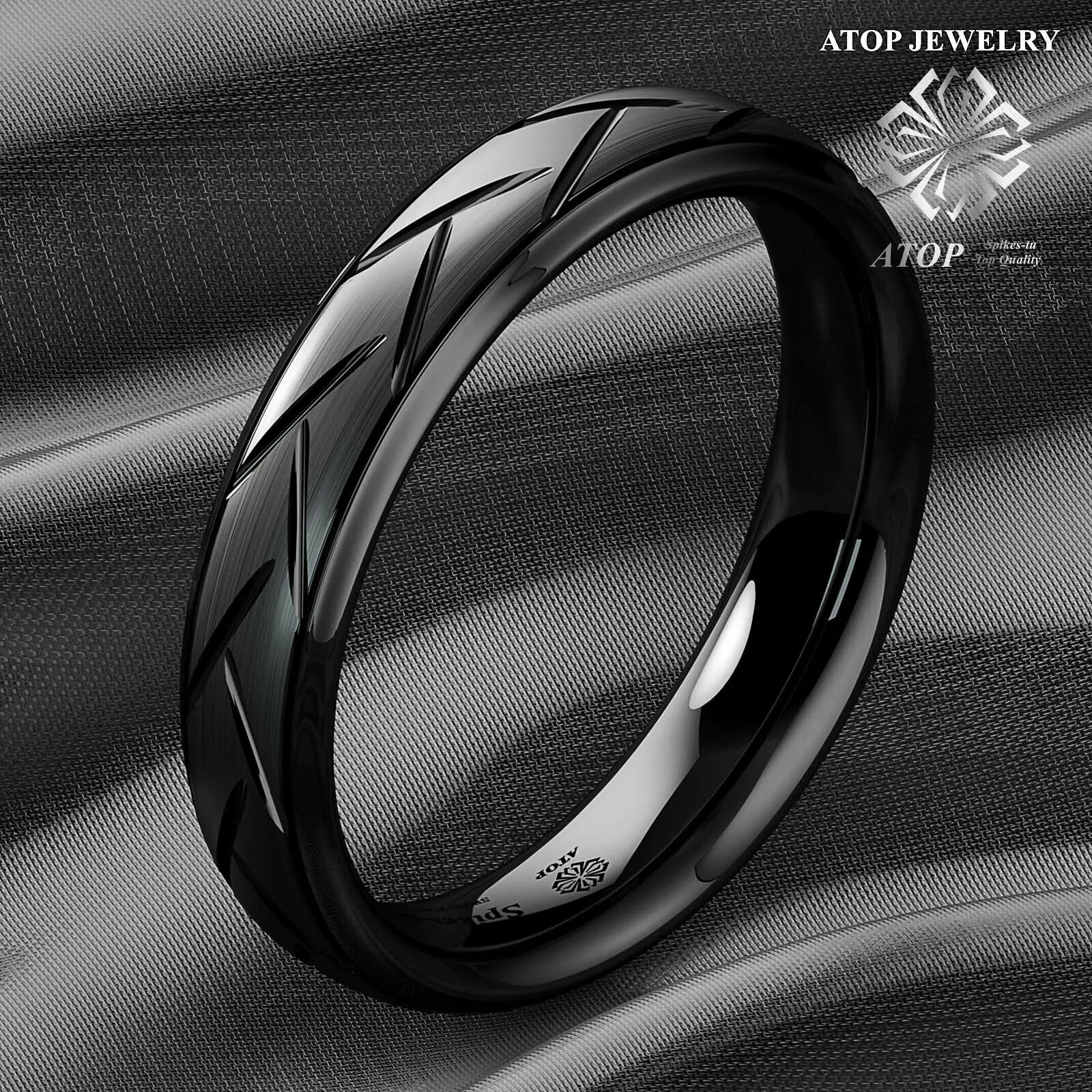 

6mm Dome Black Warrior Brushed Center Tungsten Ring Bridal Band ATOP Jewelry