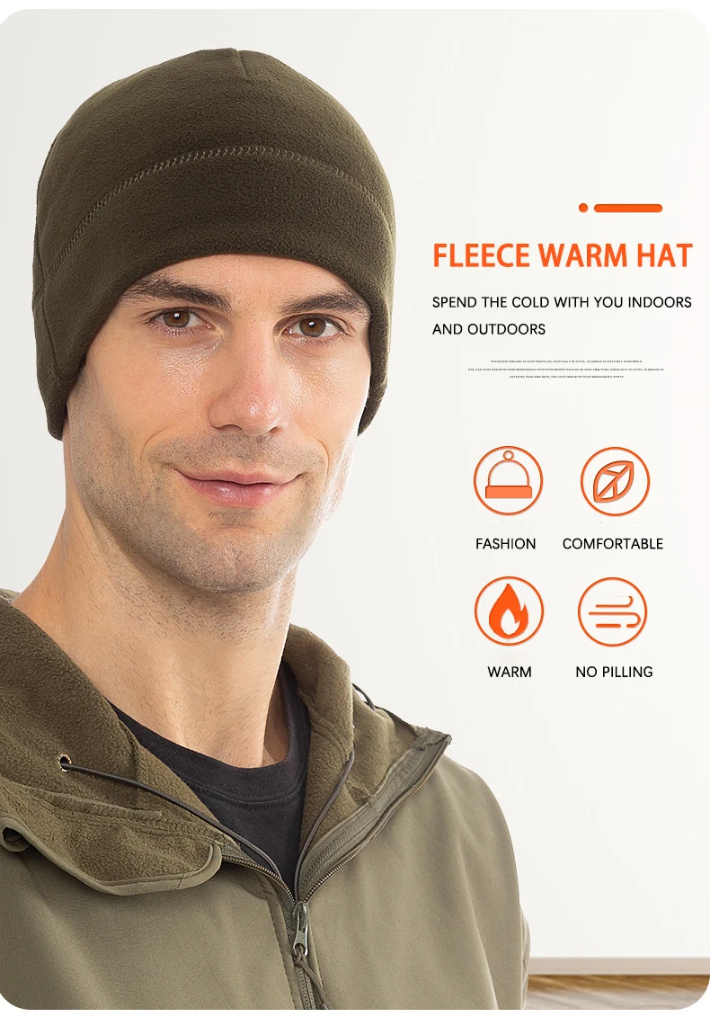 Warme Mütze, Winter, weich, für Herren, Beanie, Ski, Radfahren, hautfreundlich, taktisch, antistatisch, Wandern, Thermo-Fleece, Laufen, winddichte Kappe – Detail 3