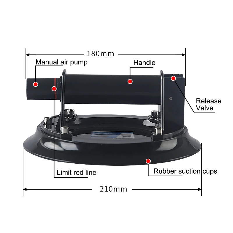 Vacuum Suction Cup For Tiles With Hand Pump 210mm Vacuum Rubber Plate Glass Heavy Duty Lifter Tile Lifting Carry Tool