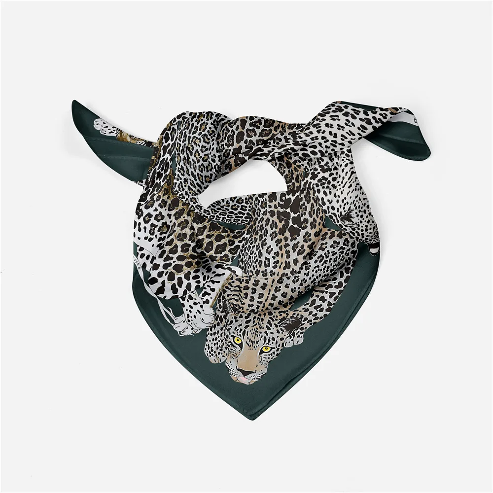 2024 Brand Design Leopard Silk Scarf Fashion Women Scarf Small Square Scarves Head Scarf Neck Tie Band Neckerchief Hijab