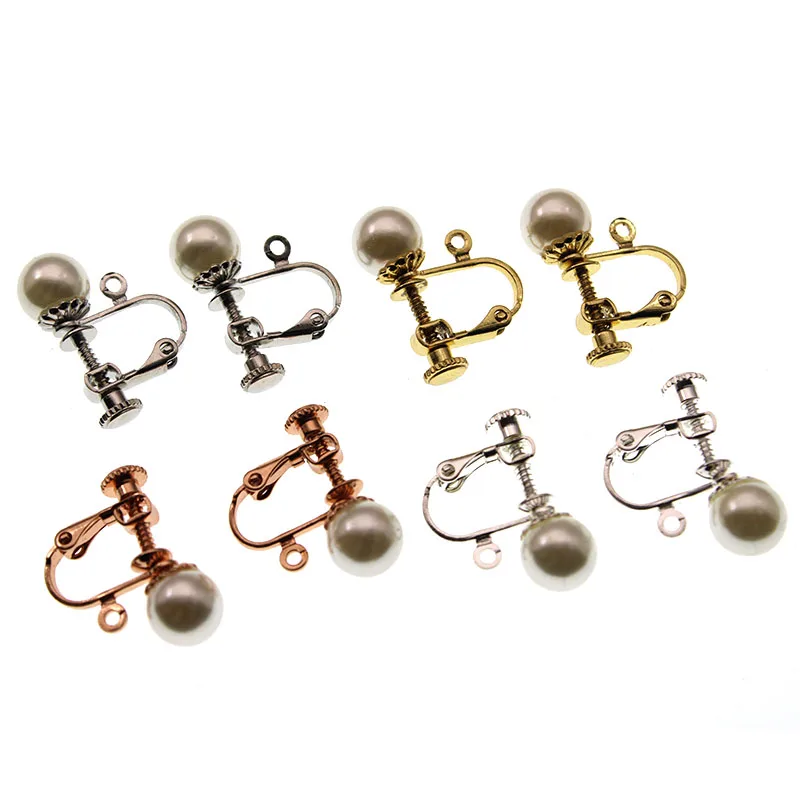 

6pcs No Piercing Screw Earring Hooks Clasps Wire Earrings Clips with Pearl Beads for DIY Earrings Jewelry Making Findings Z253