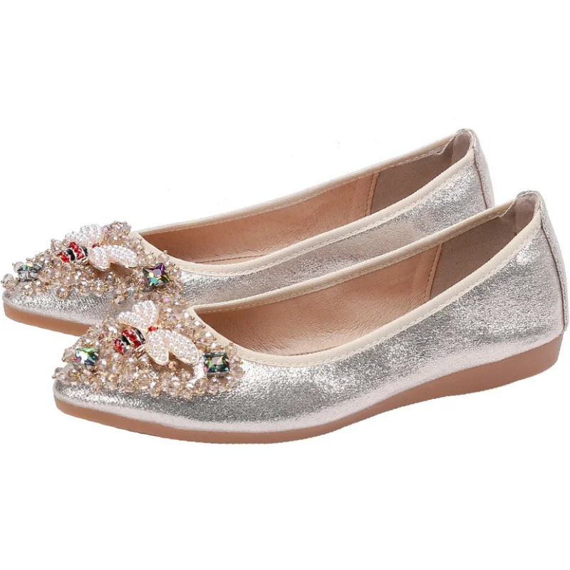 Elegant Women Shoes 2023 Spring Flats Shoes Woman Soft Comfortable Silk Rhinestone Summer Ladies Single Shoes zapatos de mujer