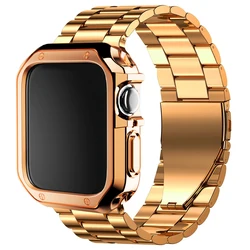 silicone Protector case+metal strap For apple watch band 45mm 44mm 40mm 41mm 49mm stainless steel bracelet series 9 8 7 se ultra