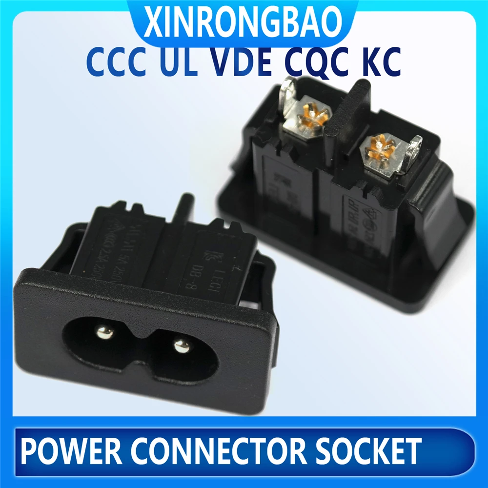 

5pcs power socket C8 male 2 jack power outlet embedded electric connector 8 connector AC 2.5A/5A 250v UL/VDE/CQC/KC/CCC 28mm*16m