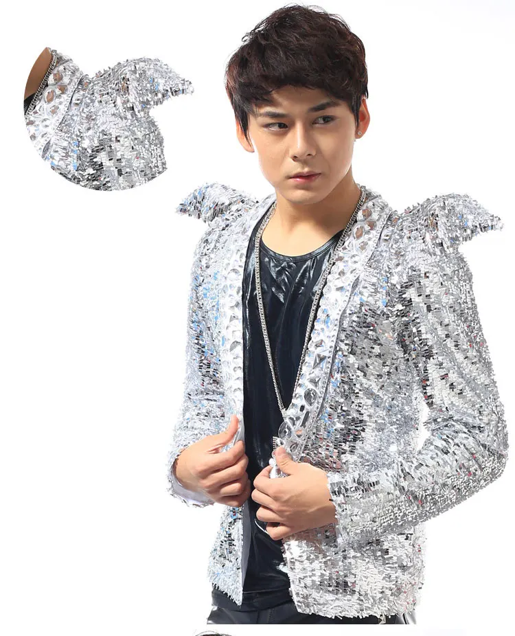 

Nightclub stage male singer star performance costume sequined jacket men's shrug suit Korean fashion suit