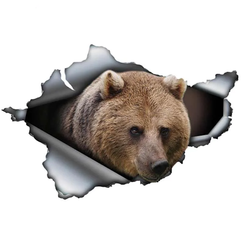 13cm x 8.5cm Brown Bear Car Sticker Torn Metal Decal Reflective Stickers Waterproof 3D Car Styling Grizzly Car Decal