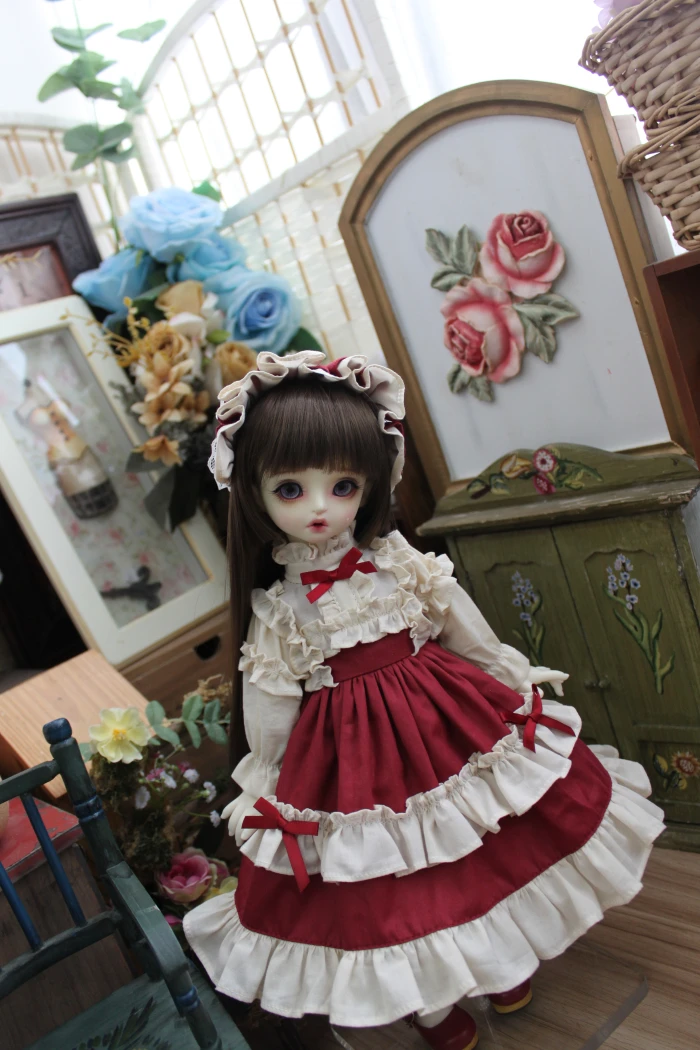 BJD doll dress is suitable for 1/3 1/4 1/6 MSD and Blythes  fashion retro dress with bow dress + hair accessories two-piece set