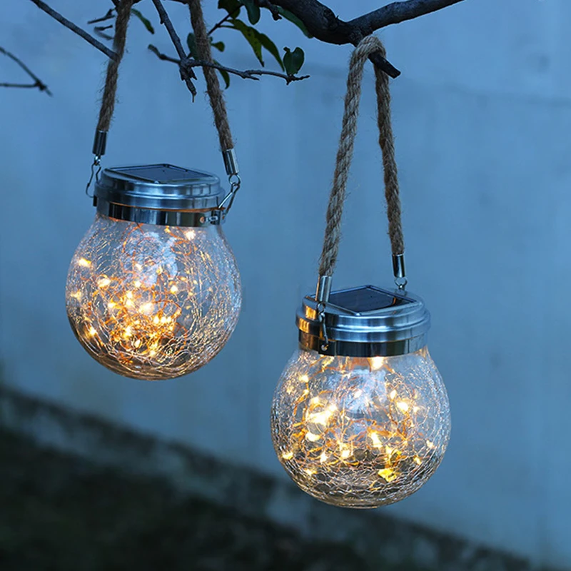 LED Solar Lamp Ball Crack Solar Powered Outdoor Waterproof Hang Lights Villa Garden Decoration Atmosphere Sunlight Light