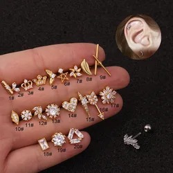 2020 nowy 1Pc 20g kolczyk do piercingu ze stali nierdzewnej kryształ Cz chrząstka Helix Tragus Rook Lobe śruba powrót stadniny kolczyki