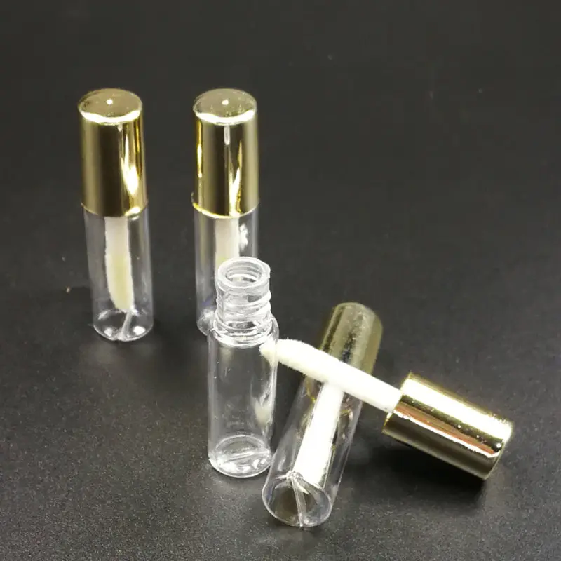 Tubos vacíos de plástico transparente para brillo de labios, tubo de bálsamo labial, Mini contenedor de cosméticos de muestra con tapa dorada, 1,2 ml, 20 unids/lote