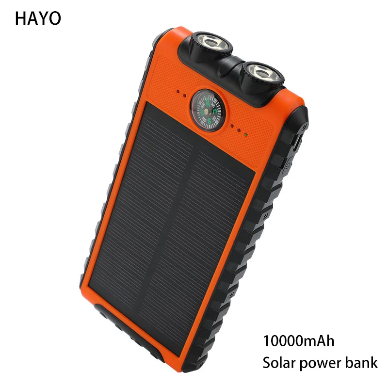 

10000mAh Solar Power Bank USB C Ports External Battery Charger For Xiaomi Mi Smartphone with Compass LED Light Solar Charger