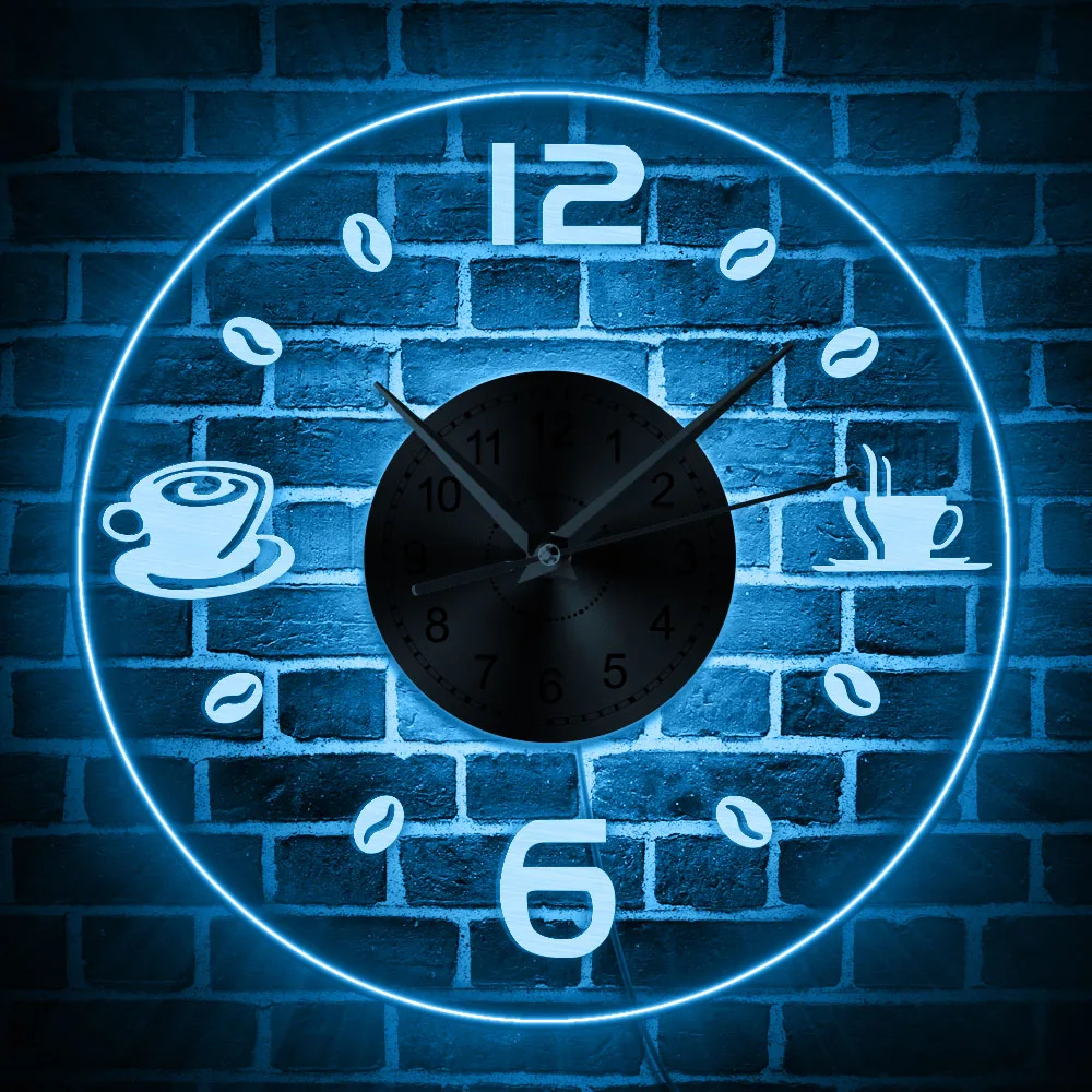 Coffee Design Color Changing Wall Clock Modern Coffee Bean LED Wall Light LED Hanging Wall Watch Coffee Cup Led Acrylic Clock