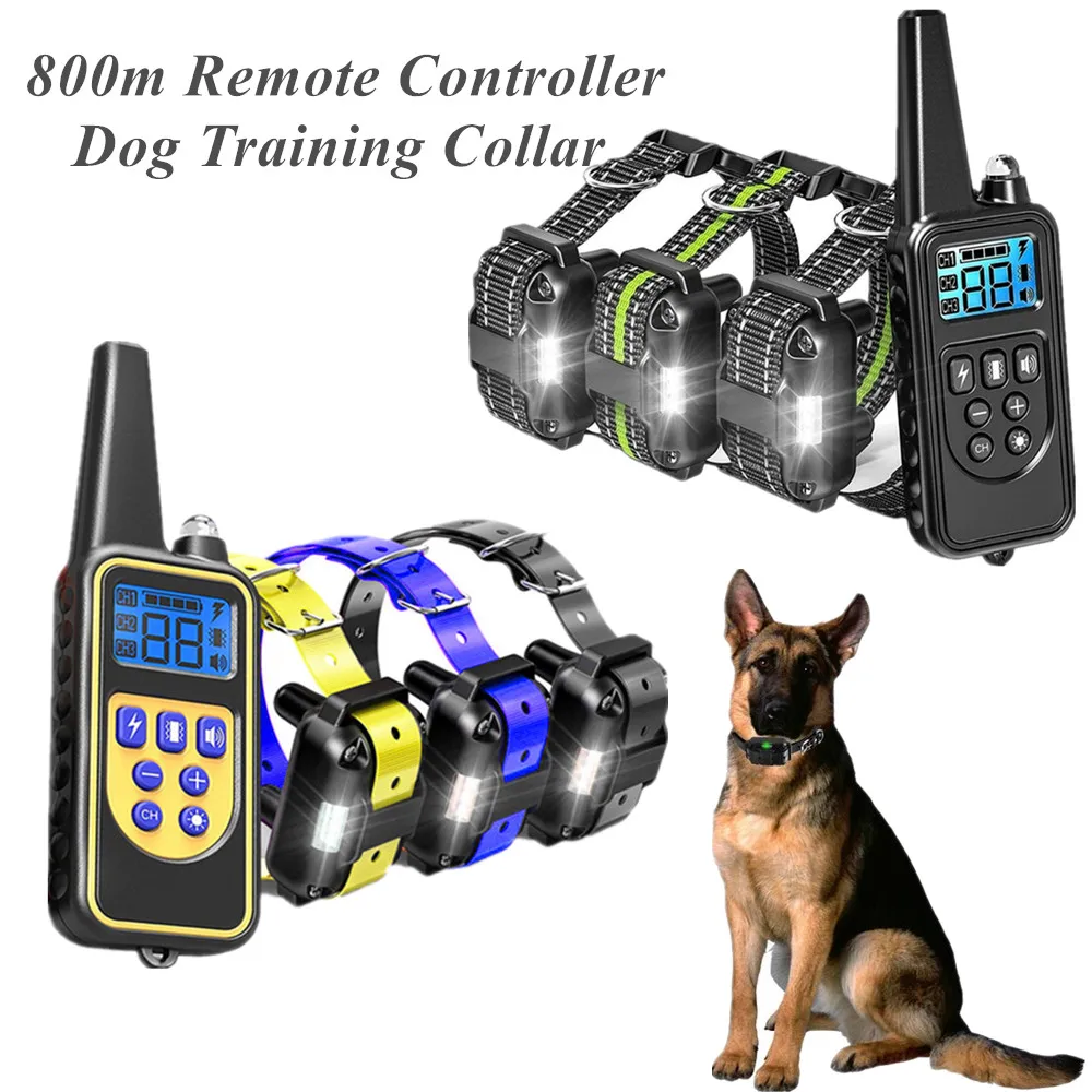 

800m Pet Remote Control Dog Training Collar Waterproof Rechargeable Dogs Electric Bark stopper Shock Vibration Sound for 3 dogs