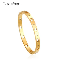 LUXUSTEEL Pulseras Mujer Braclets For Women Stainless Steel Hollow Out Heart Cuff Bangles Bracelets Christmas Party