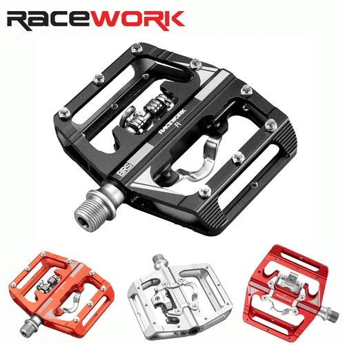 Imagen 1 del producto RACEWORK MTB Juego de pedales automáticos Clip de un solo lado Medidor de potencia compacto de doble función Plataforma pedales de bicicleta de montaña