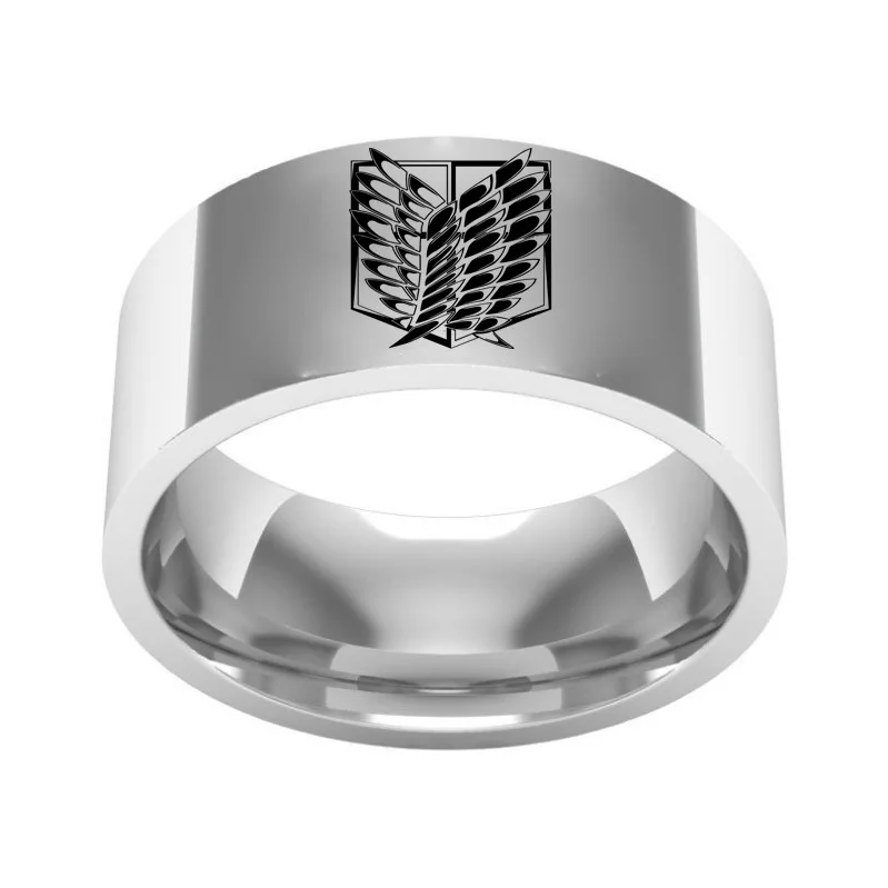 8mm Size 6-13 Titanium Steel Anime Attack on Titan Rings for Men Punk Giant Flag Black Sliver Finger Wedding Rings Fans Gift