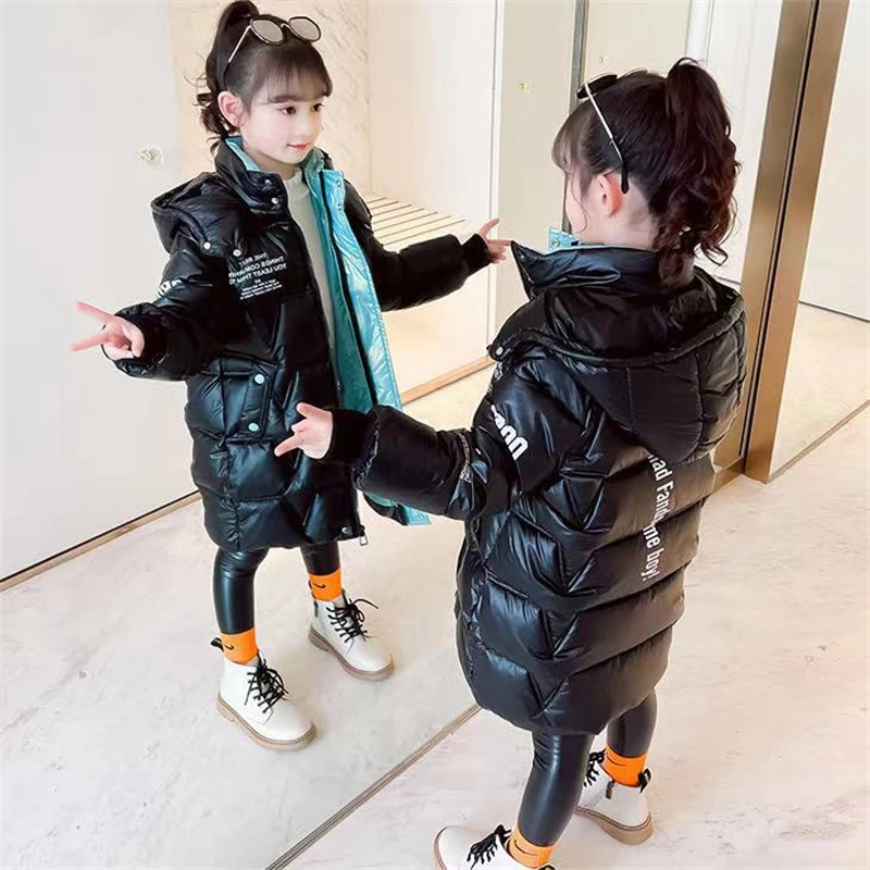 Girls Boys Down Coat Jacket 2021 Princess Warm Plus Velvet Winter Autumn Cotton Tops Teenager Cardigan Kids Children\'s Clothes