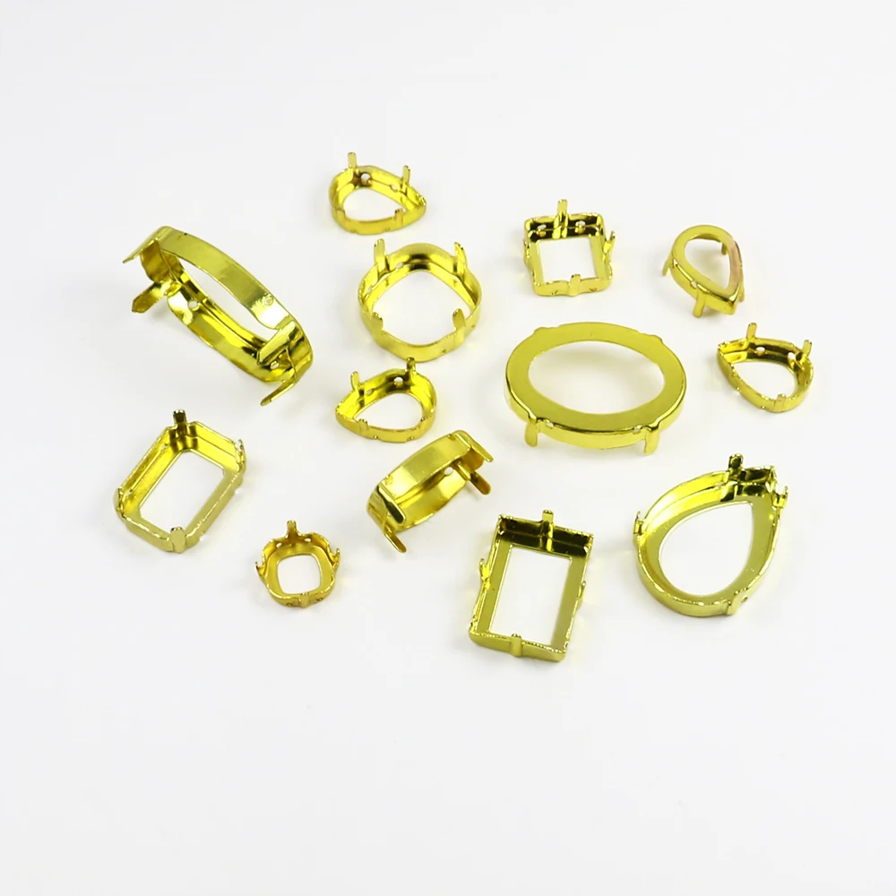 50pcs gold Tear Drop Horse Eye Various Shapes Cork Bases claw setting for glass Rhinestones Crystal Sew On Clothes needlework
