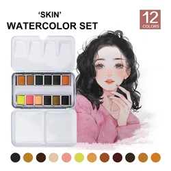 SeamiArt 12Color Tin Box Solid Watercolor Skin Water Color Paint for Cartoon & Portraits Painting Drawing Art Supplies