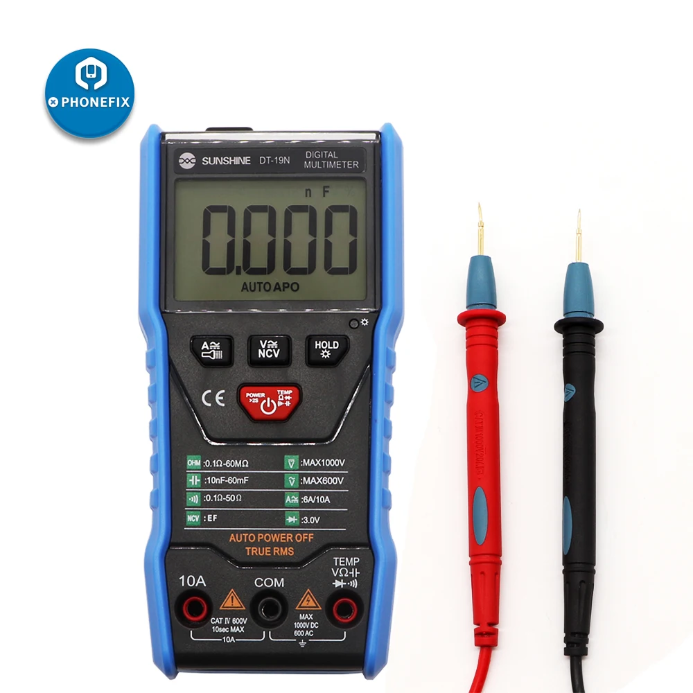 

SUNSHINE DT-19N Mini Smart Multimeter Range Mobile Phone Repair Digital Multimeter AC DC Resistance Tester