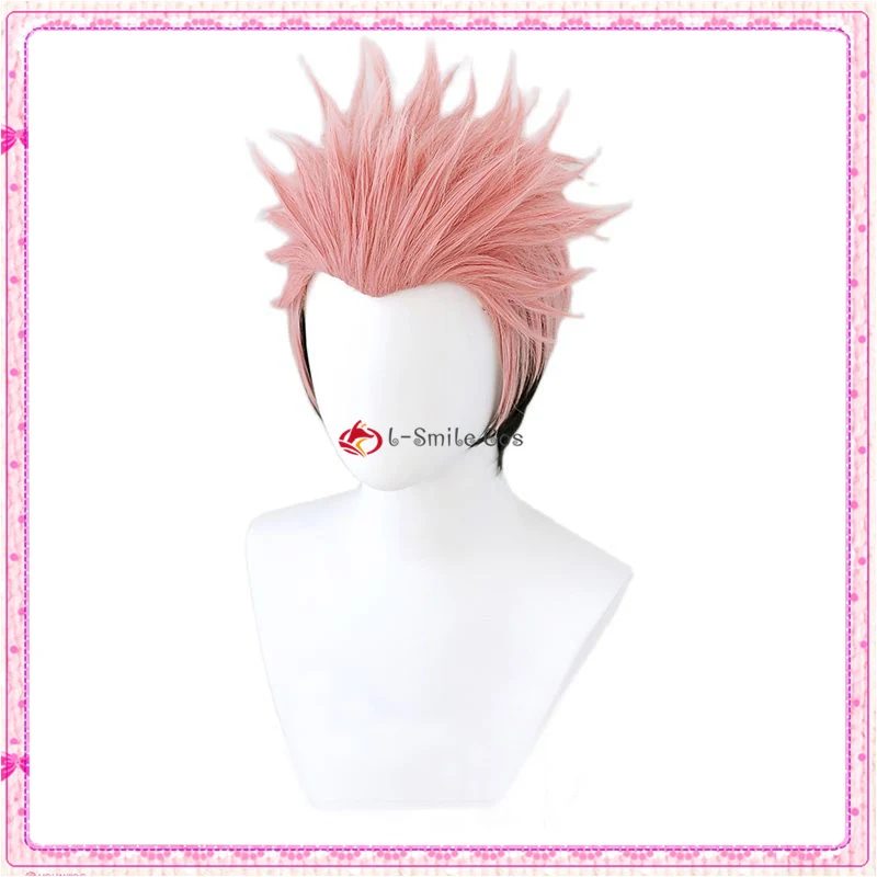 Anime Cosplay Ryomen Sukuna Wig COS Yuji Itadori Pink Black Short Hair Heat Resistant Fiber Hair + Wig Cap