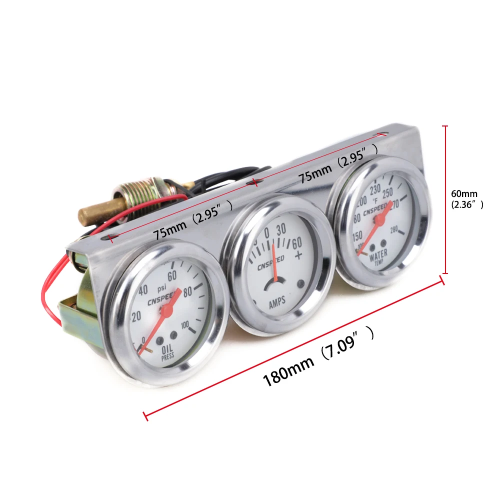 2" Amp Gauge Water Temp Oil Pressure meter Triple Auto Gauge Set with sensor  YC101323