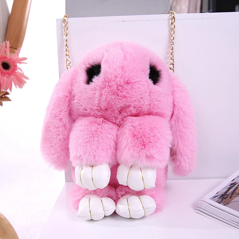 Cute Girls Fluffy Rabbit Fur Backpack For Women Fashion Plush Eyelash Bunny Handbag Messenger Bag Girlfiend Party Gift