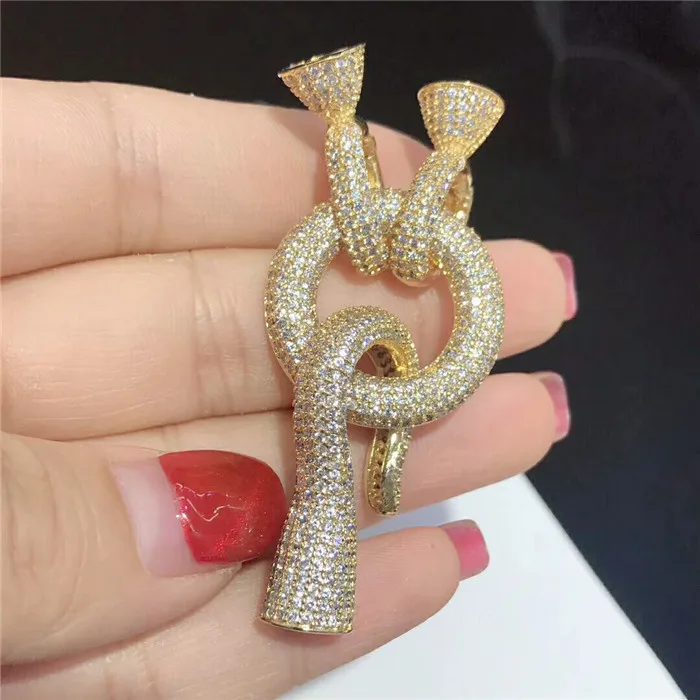 Women's  1 pc 26x60mm CZ Micro Pave Hook Ring Pendant Charm Jewelry Connector