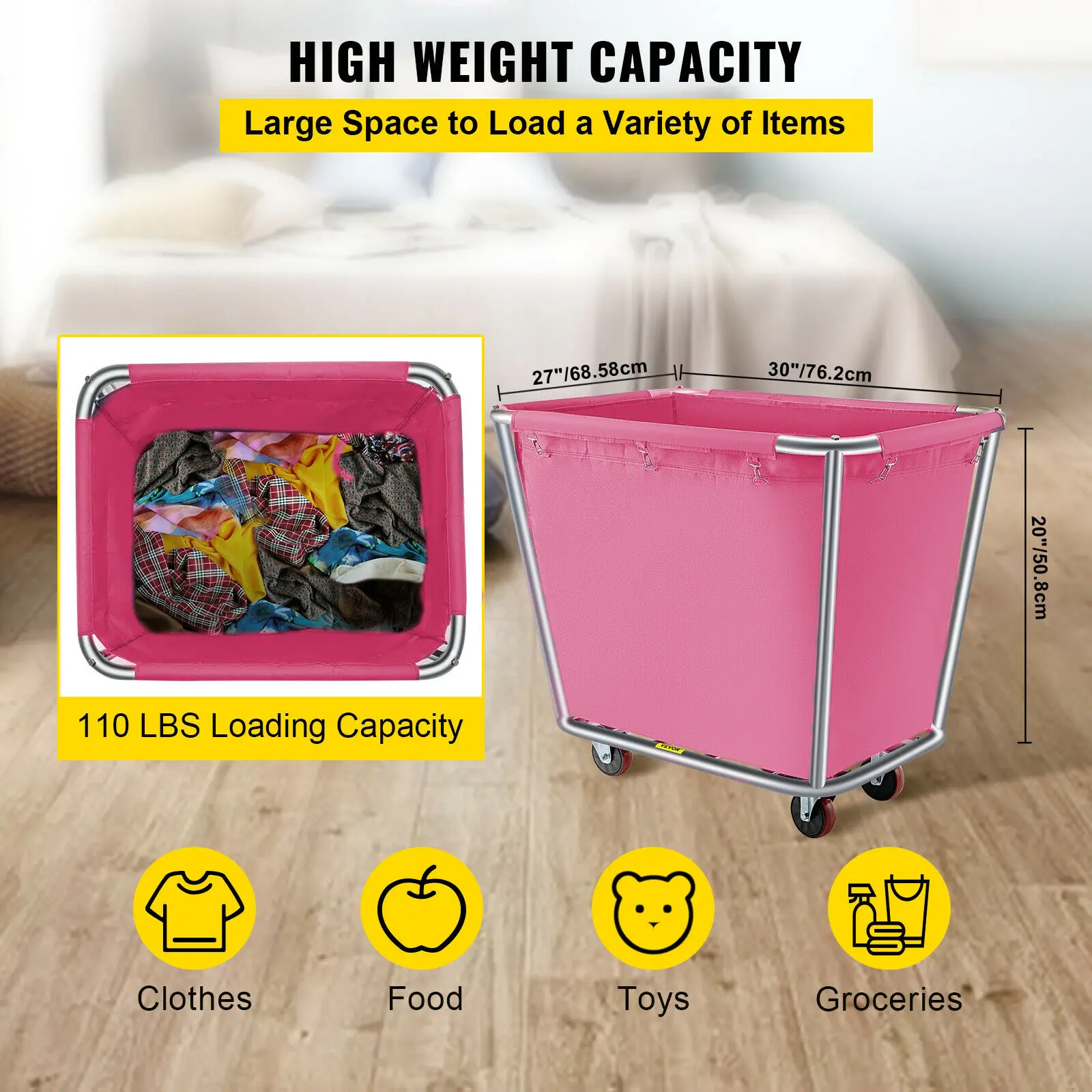 VEVOR-cesta de lona para la colada, carrito impermeable con marco extraíble para interiores, hoteles, casas de huéspedes, centro comercial, 6-18 Bushel
