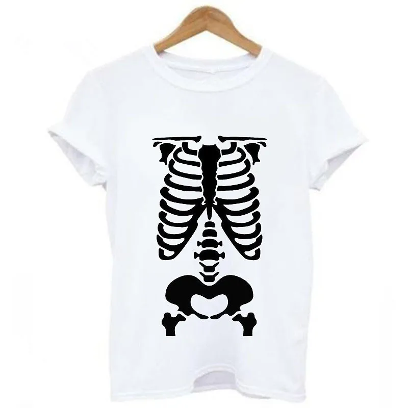 Casual O-neck Summer Women Tee Shirts Camisetas Mujer Skeleton Halloween Print Women Tshirt Casual Funny T Shirt