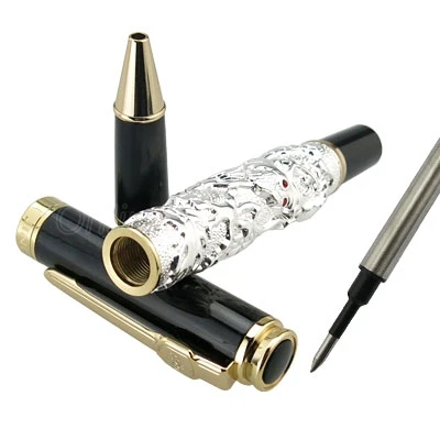 Jinhao Writing Tool Rollerball Pen Auspicious Dragon Carving Heavy Pen, Noble Pens Silver Fit Office & School & Home