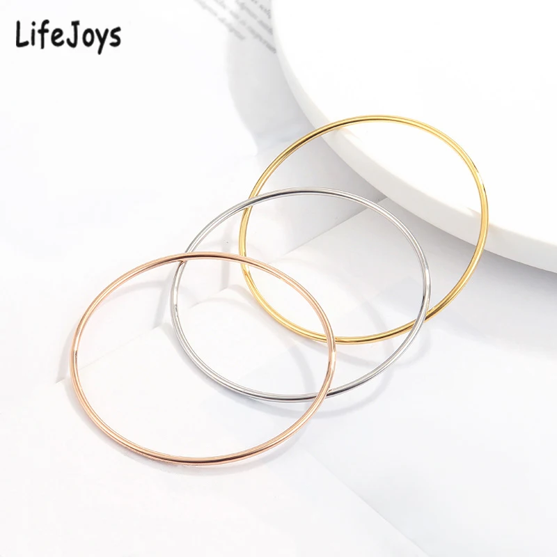 2mm Stainless Steel Single Thin Wire Circle Round Bangle Bracelet Women Simple Classic Jewelry Gold Silver Color 55cm 60cm 65cm