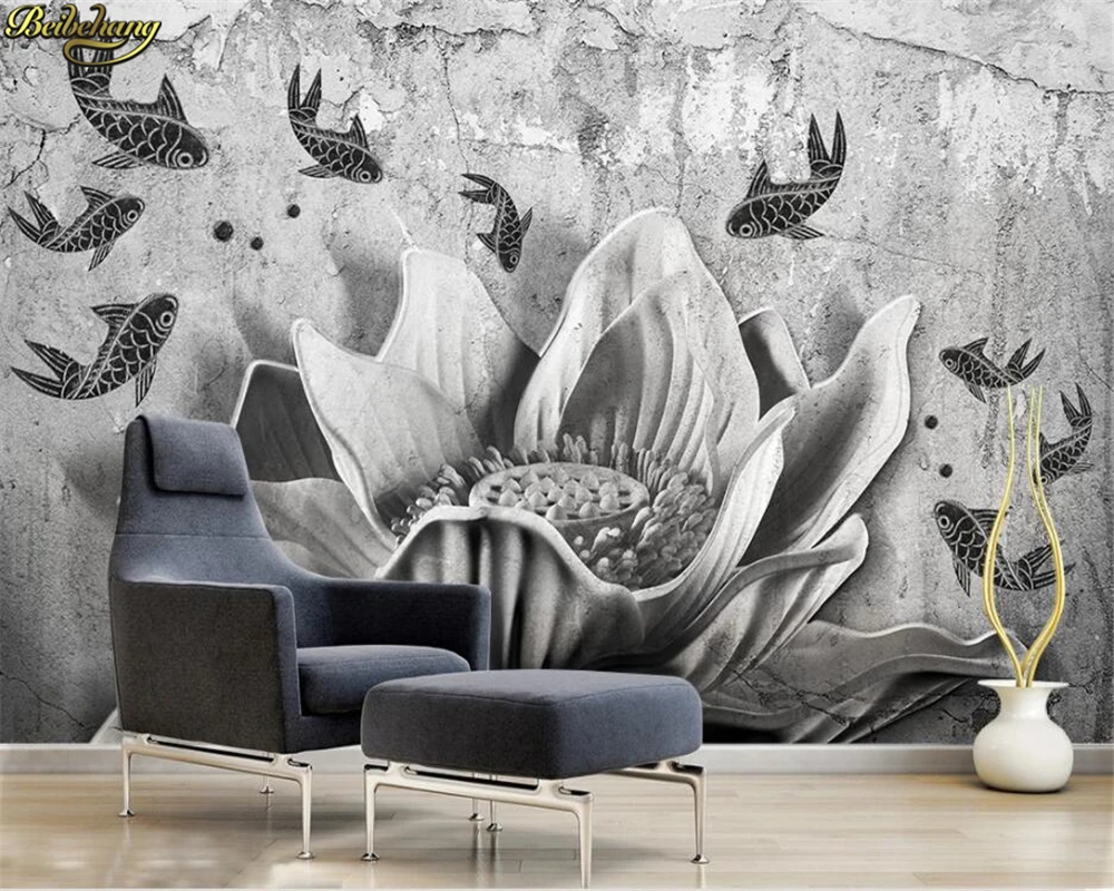 Custom wall paper mural 3D embossed lotus retro cement TV sofa background wall papers home decor parede 3d wallpaper