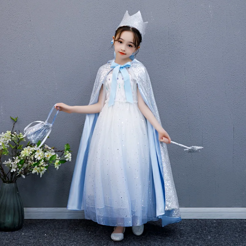 Cape de Cosplay d'halloween pour enfants, vêtements d'extérieur à paillettes, à capuche, longue, pleine longueur, Costume de princesse de noël